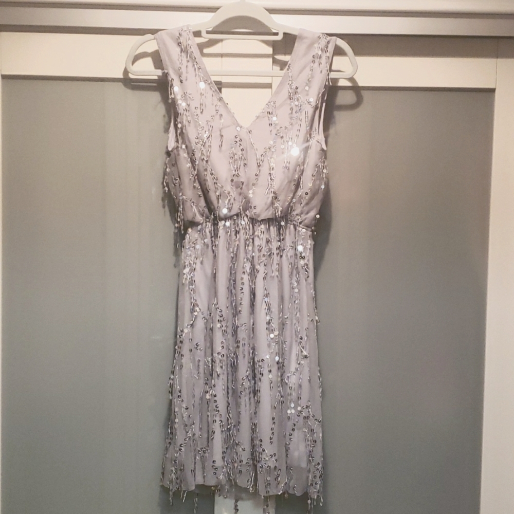 Grey party dress with silver sequins, S